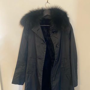 Prada 3/4 length fur lined nylon coat.